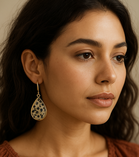 Jasper Stone Teardrop Earrings 18k Gold Plated