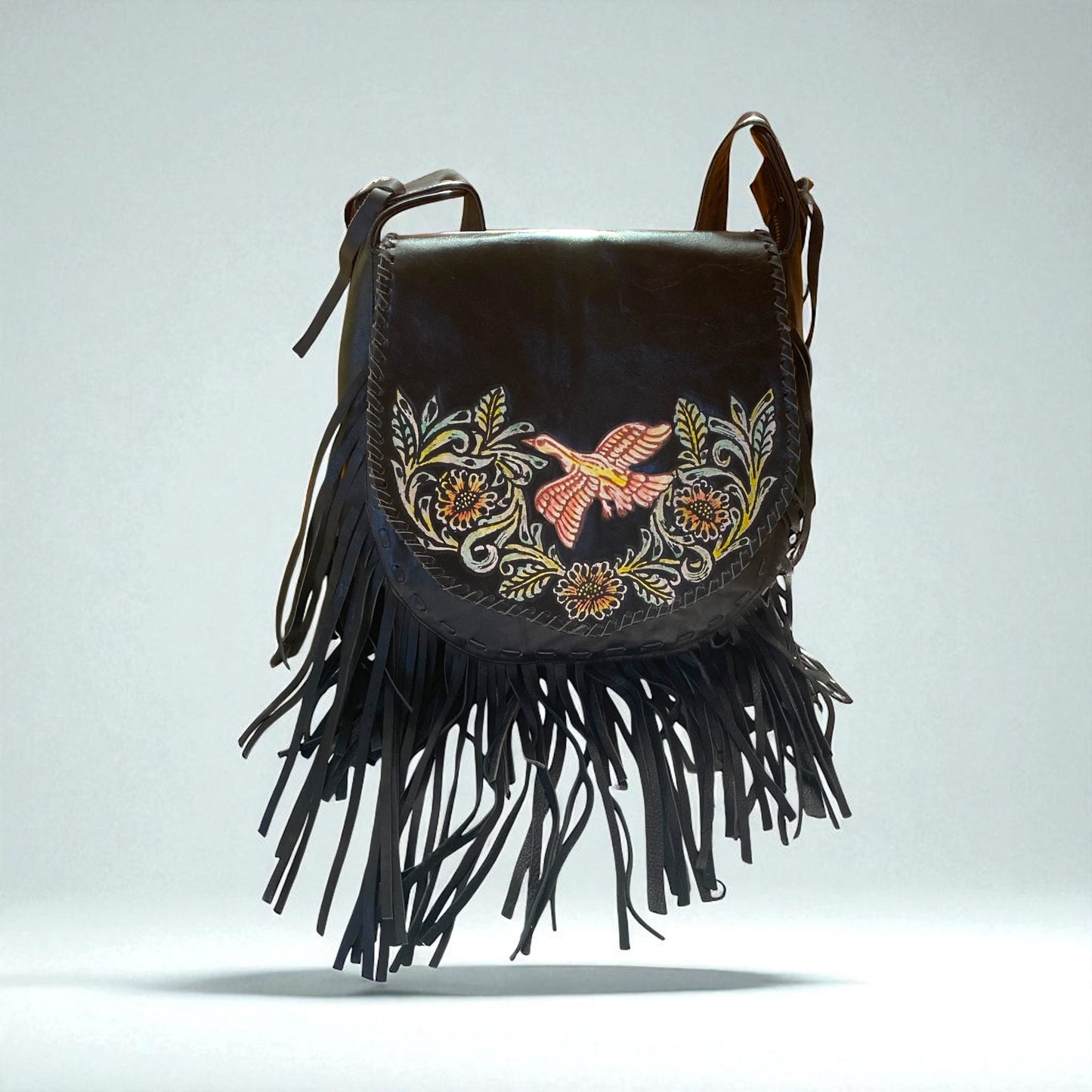 Bohemian  Leather
Crossbody Bag - Handmade & Hand-Painted