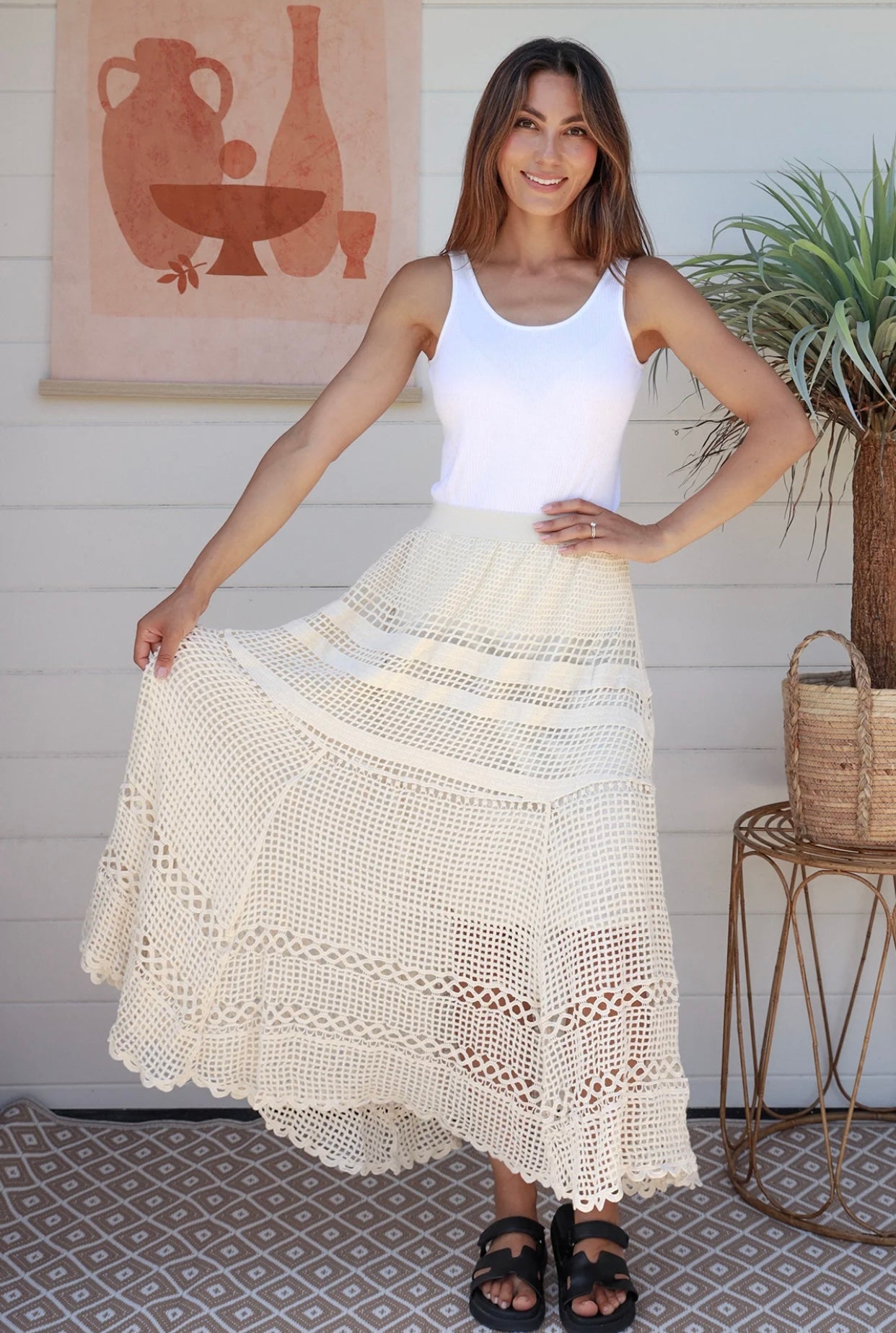 Lilly Design Maxi Skirt cream-beige crochet lace cotton