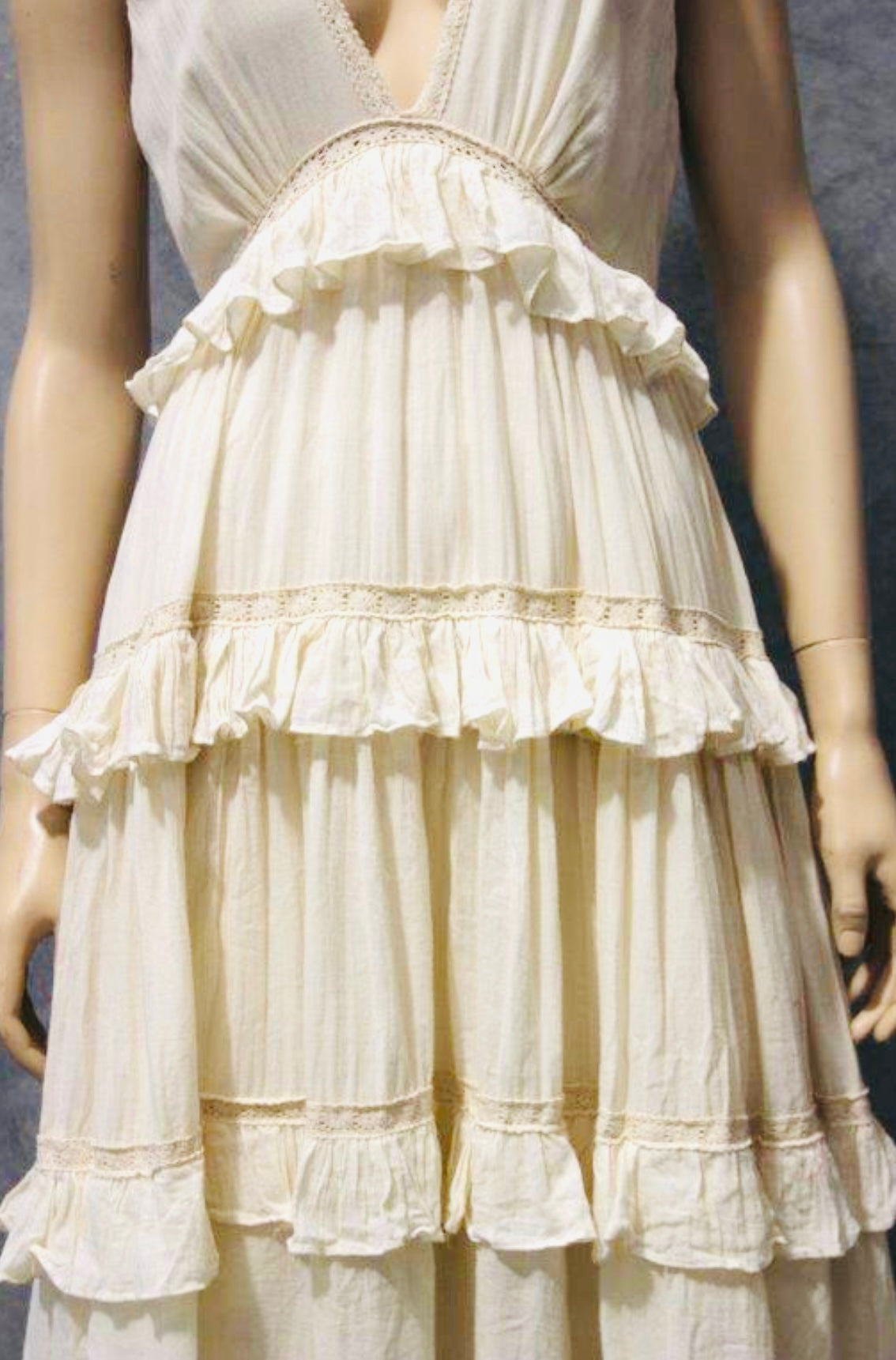 Ruffle Plunge Cotton Maxi Dress