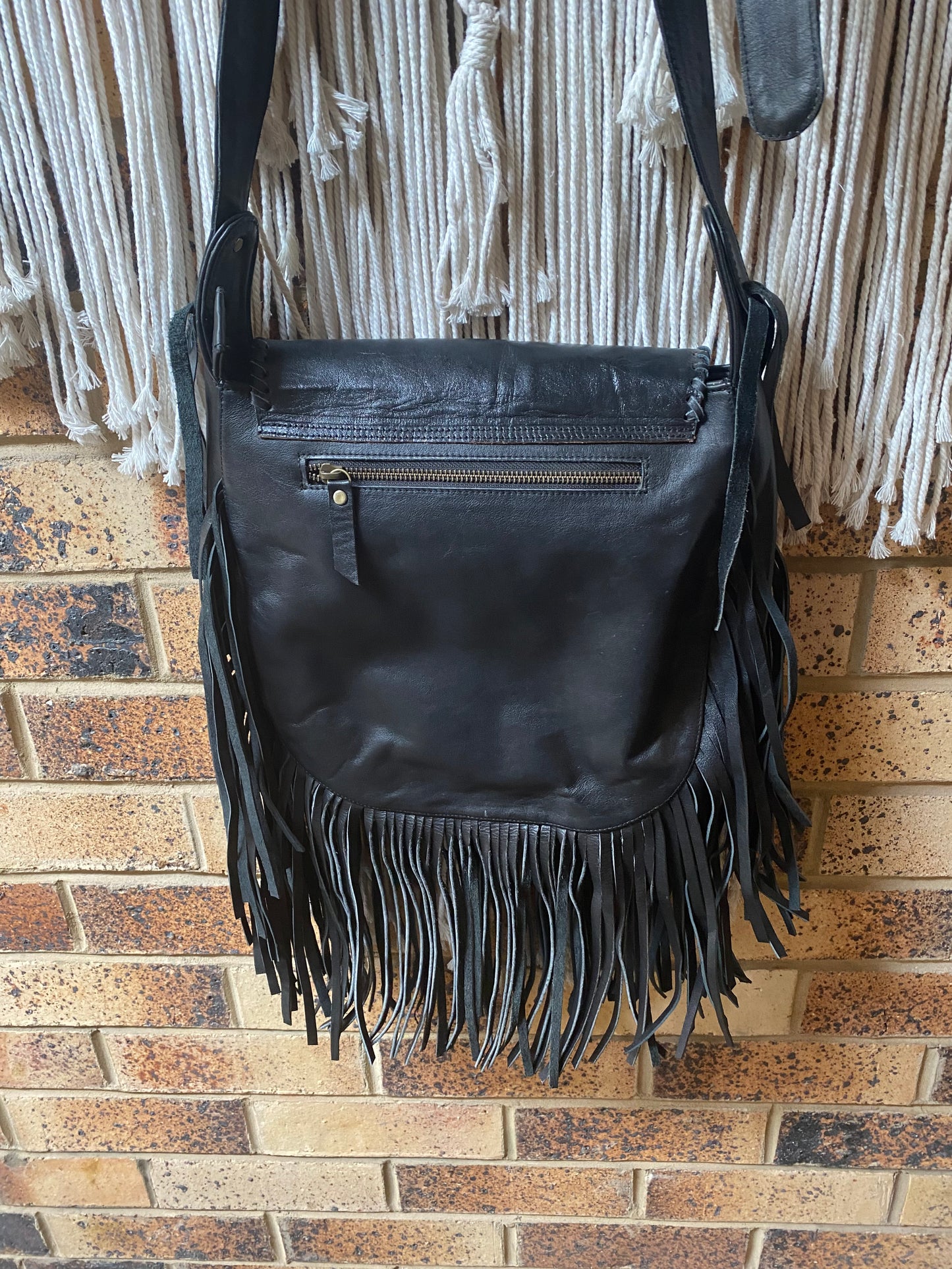 Paradiso Genuine Leather Fringe Black Bag