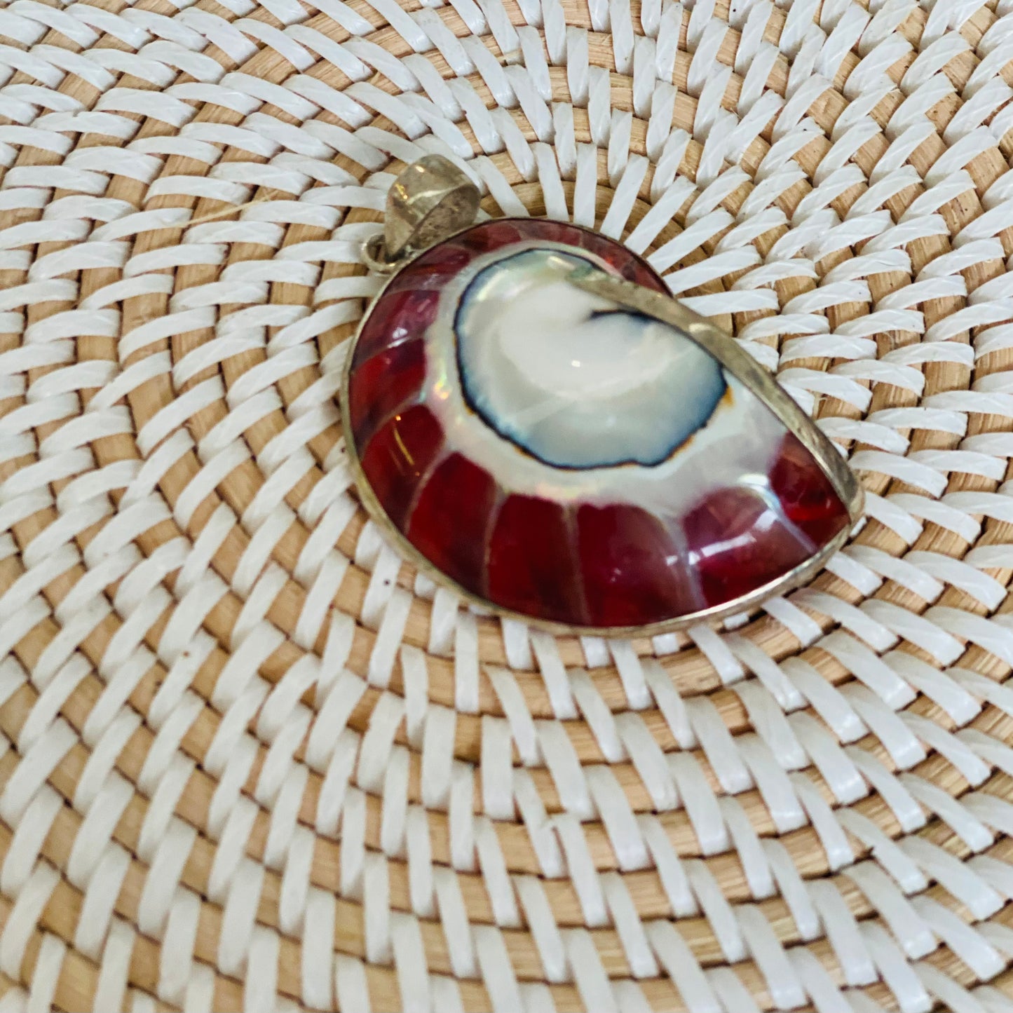 Nautilus Shell Pendant Red With Inlay Sterling Silver