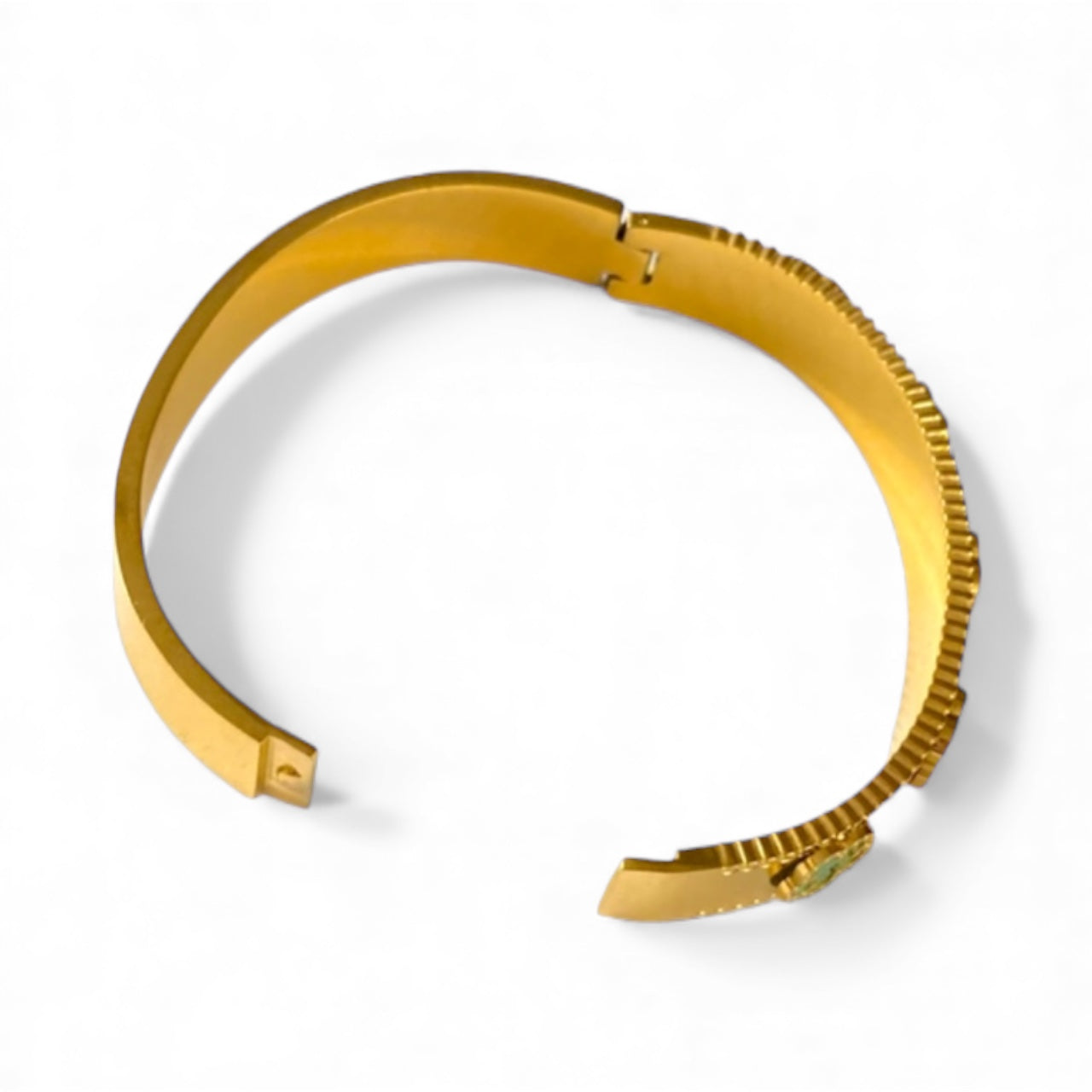 Bangle Open Hinged Green Flower Motifs