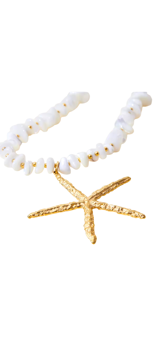 Starfish Howlite Natural Stone Necklace 18k Gold