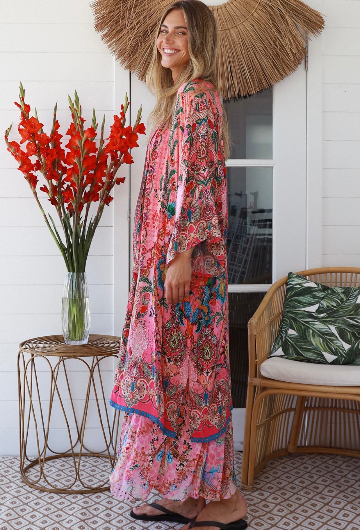 Kimono Crystal Luxe Multi Bloom Print Rose