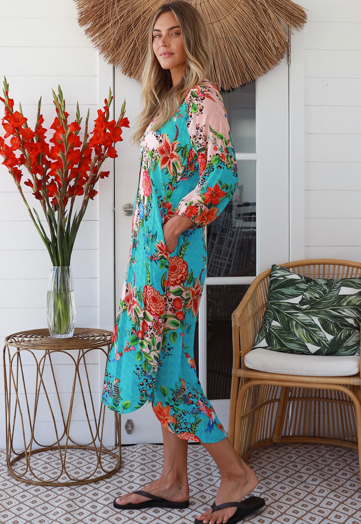 Tropics Glam Dress Multi Blue Floral