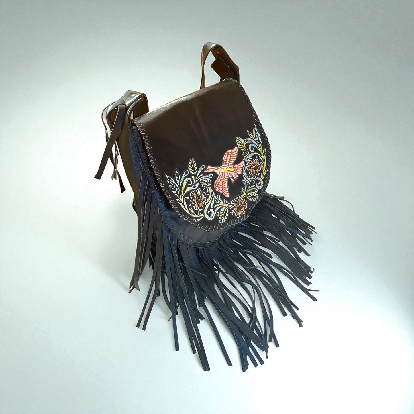 Bohemian  Leather
Crossbody Bag - Handmade & Hand-Painted