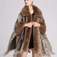 Paisley Print Faux Fur Brown Trim Jacquard Cape With Fringe Hem