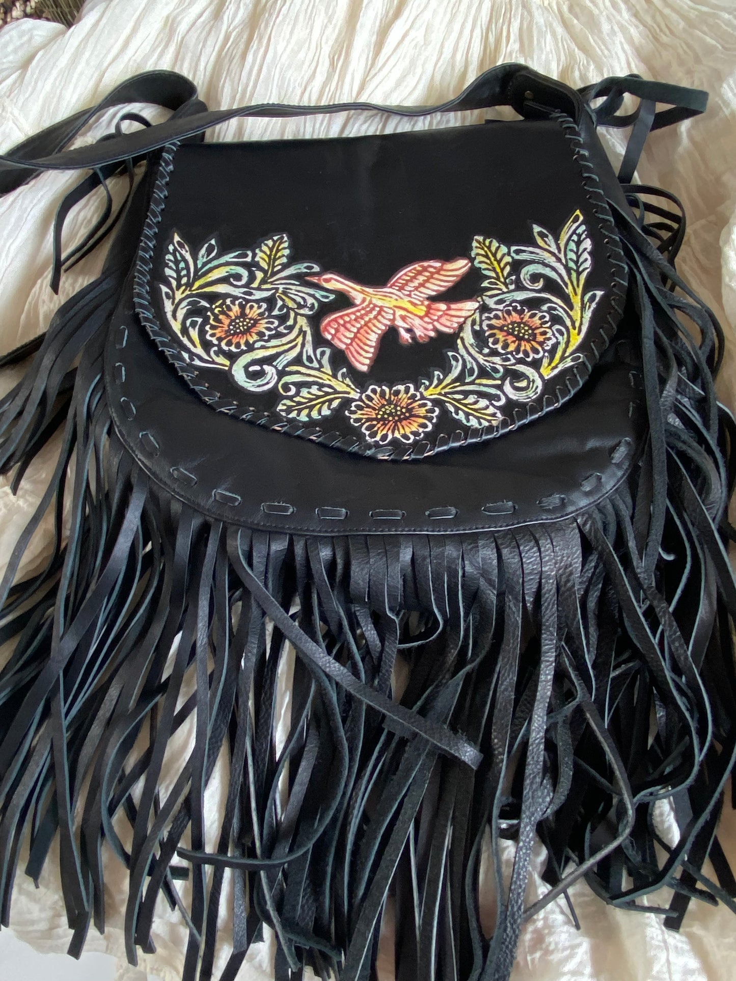 Paradiso Genuine Leather Fringe Black Bag