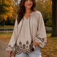 Coffee Taupe Embroidered Long Sleeve Top
