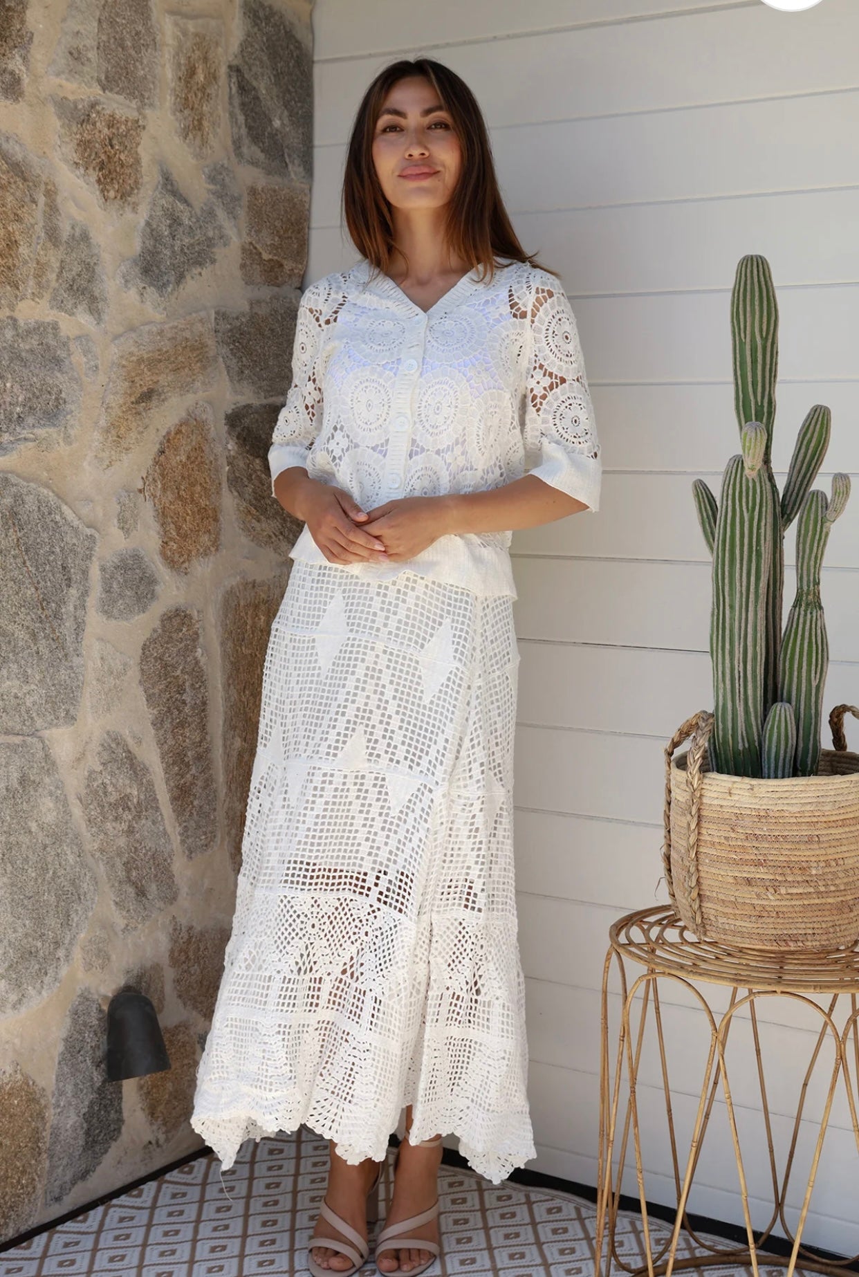 Lilly Design Maxi Skirt white crochet lace cotton