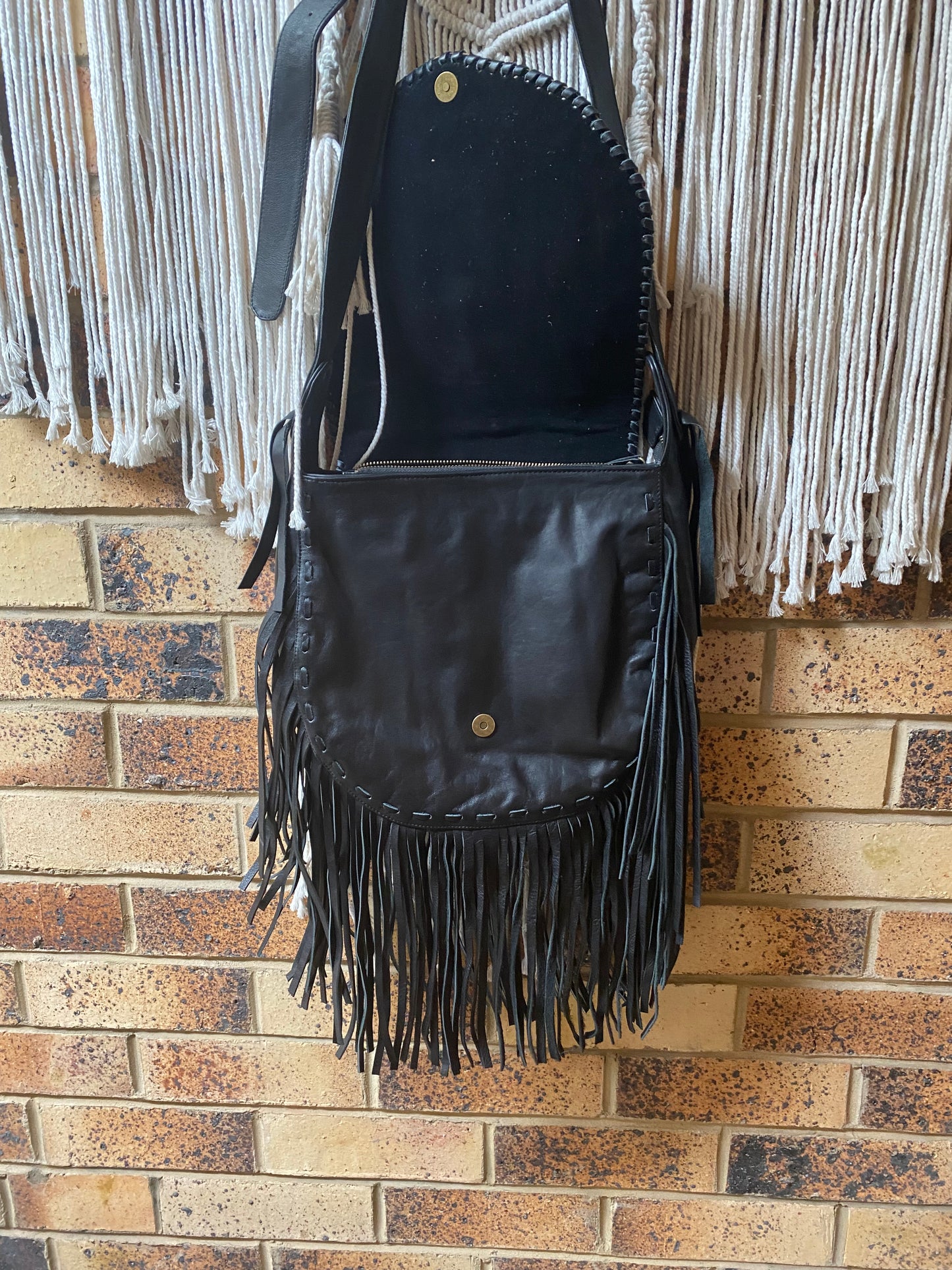 Paradiso Genuine Leather Fringe Black Bag