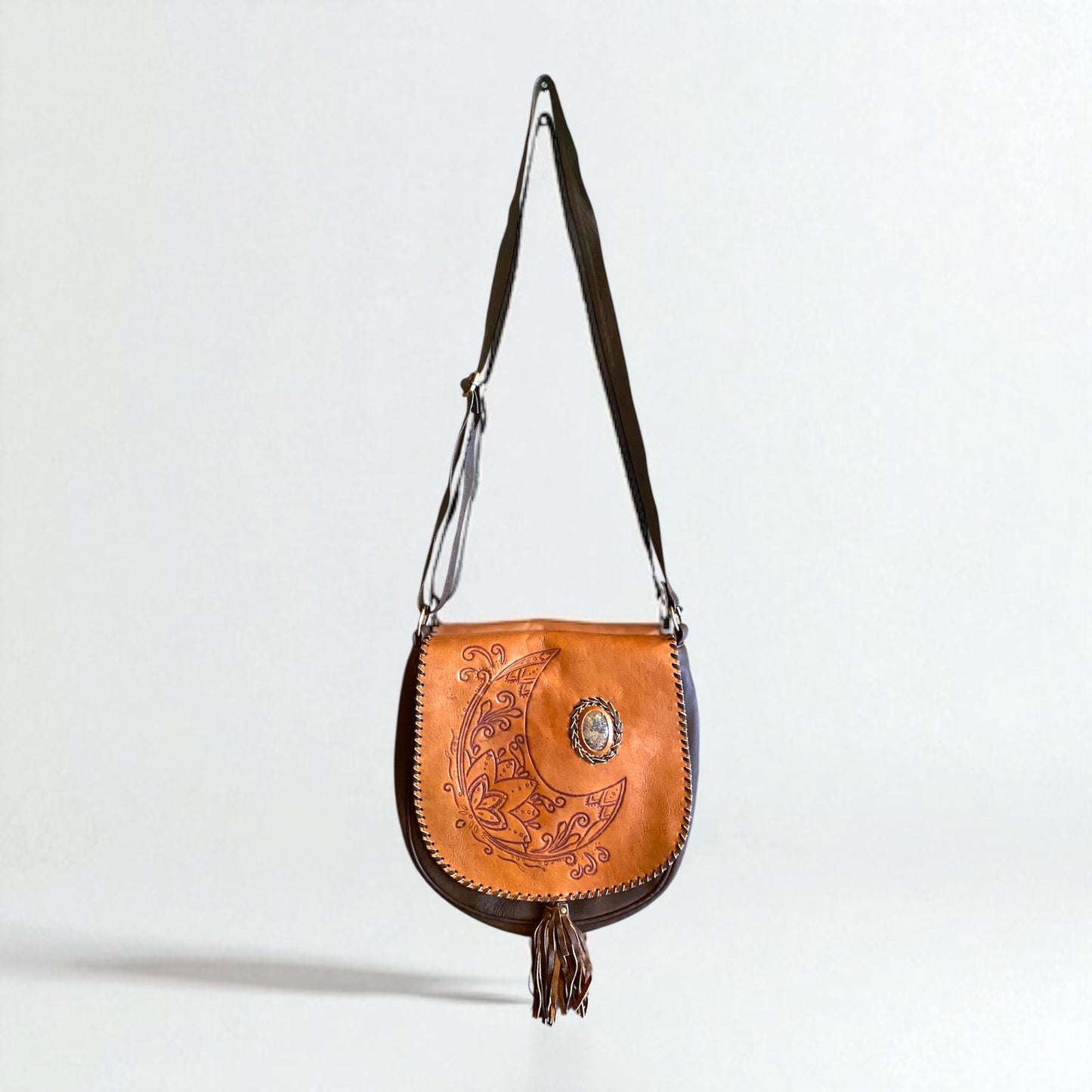 Rustic Crescent Moon Leather Bag
Brown