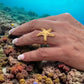 Starfish Ring Hammered Style 18k Gold Plated