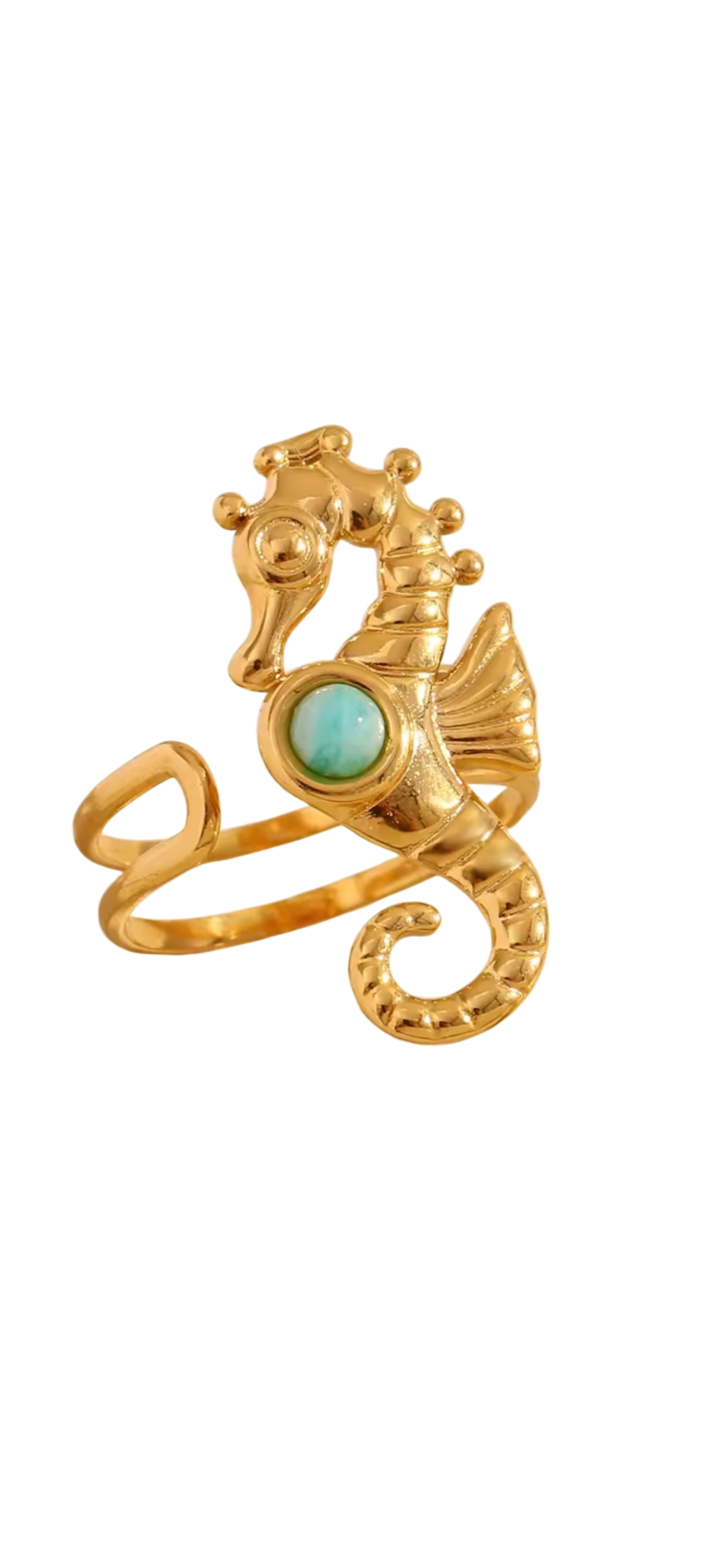 Seahorse Amazonite Stone Ring 18k Gold Plated Adjustable Ring