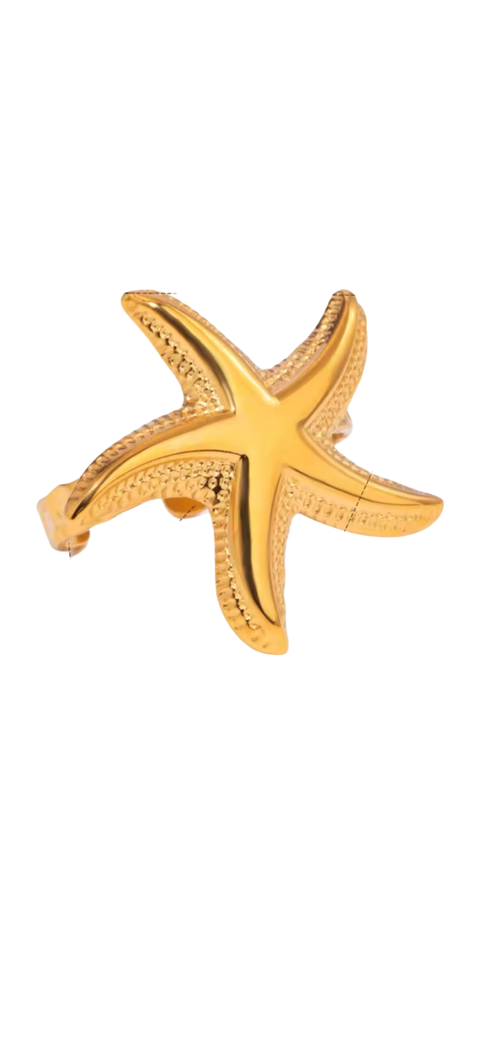 Starfish Ring Hammered Style 18k Gold Plated