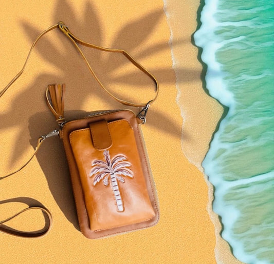 Coco Palm Tree Phone Wallet Bag Leather