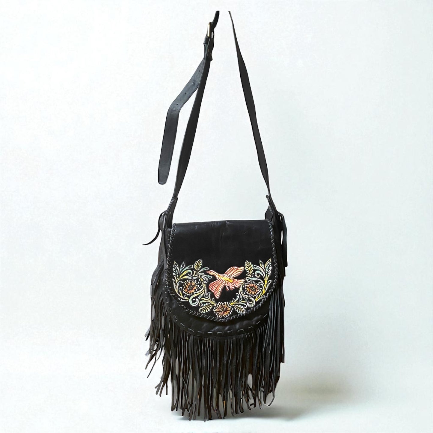 Bohemian  Leather
Crossbody Bag - Handmade & Hand-Painted