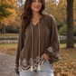 Chocolate Embroidered Long Sleeve Top