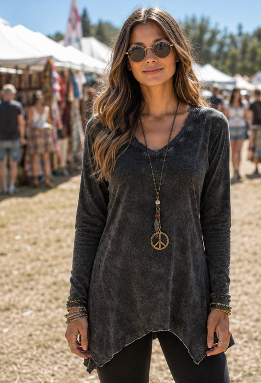 Stonewash Black Long Sleeve Tunic