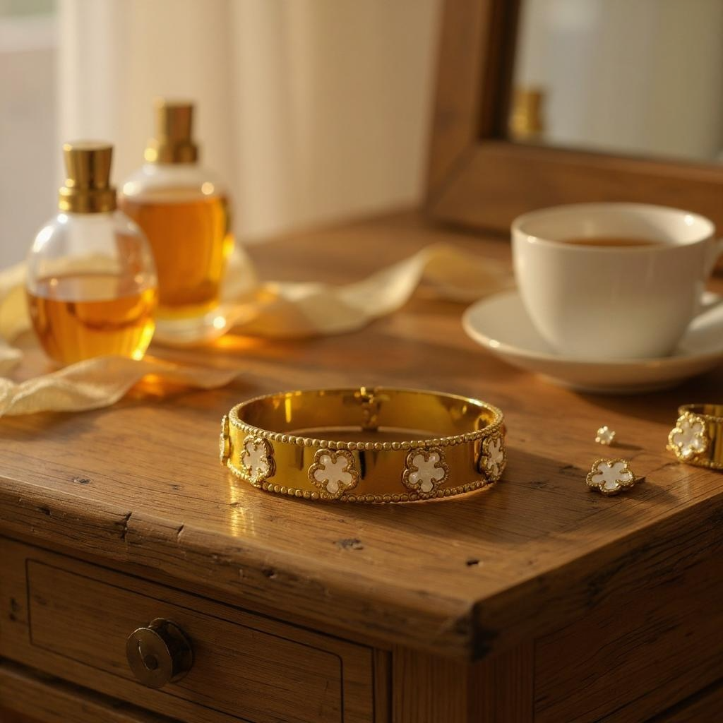 Bangle Open Hinged Pearl Flower Motifs