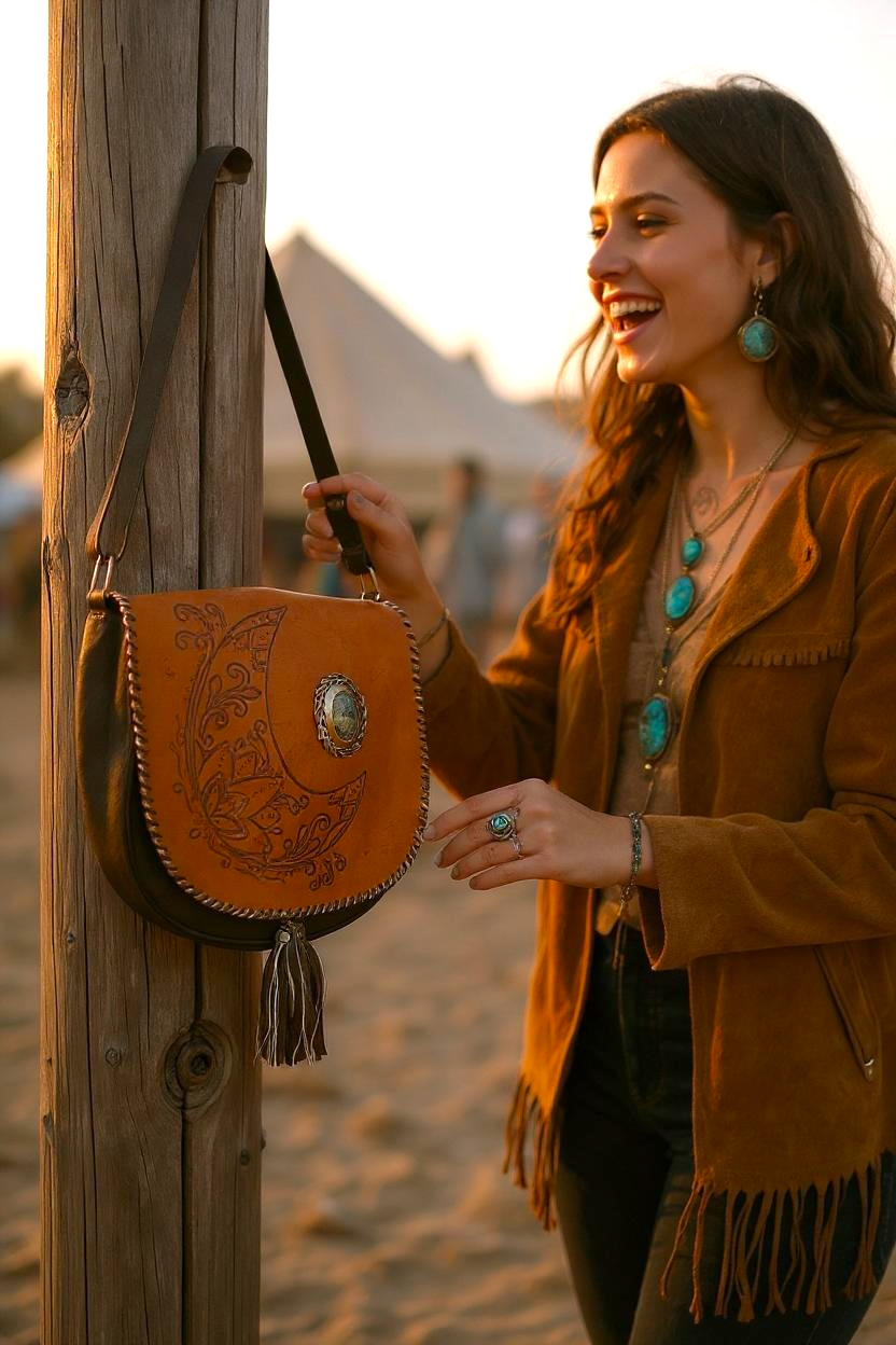 Rustic Crescent Moon Leather Bag
Brown