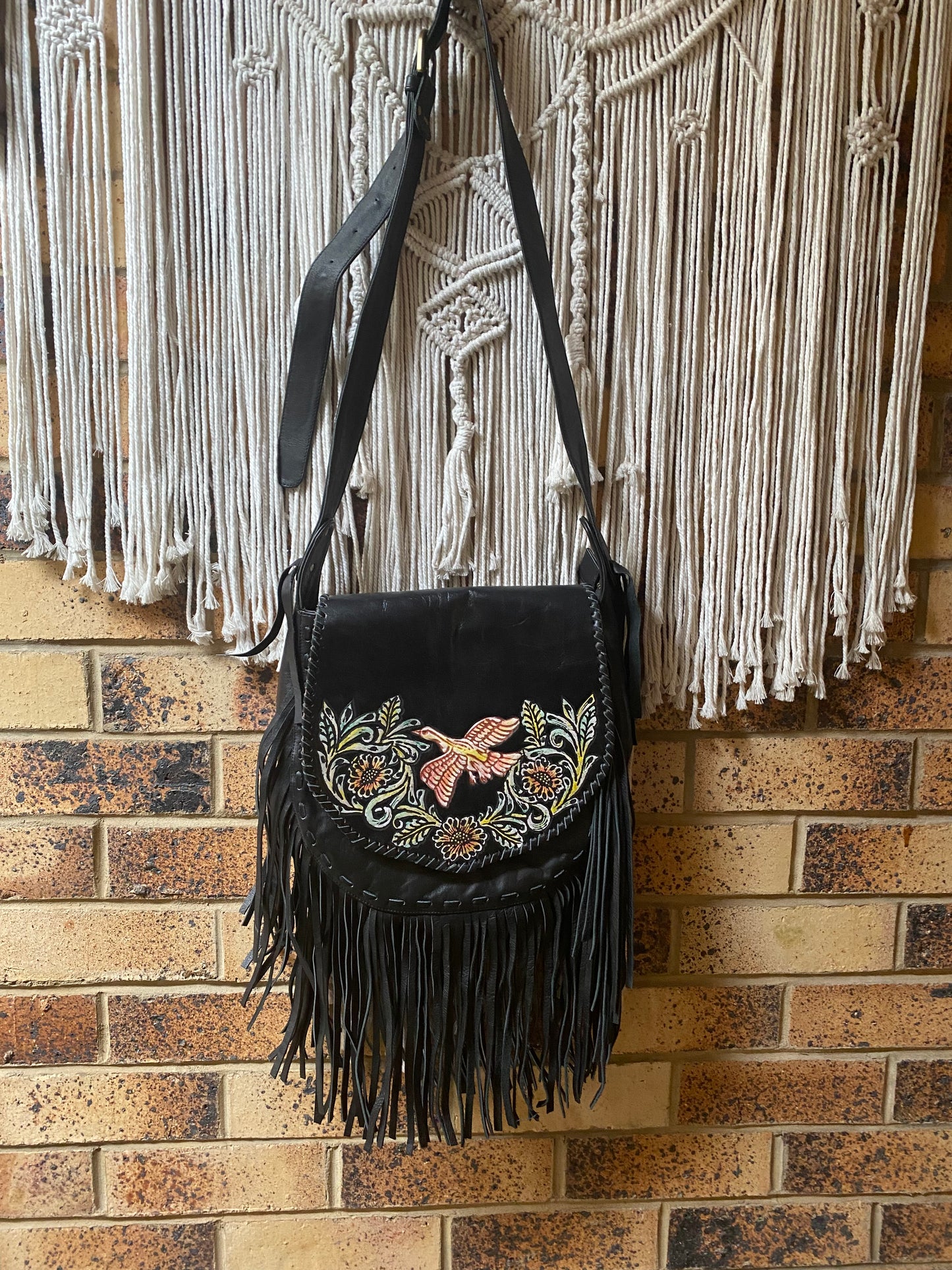 Paradiso Genuine Leather Fringe Black Bag