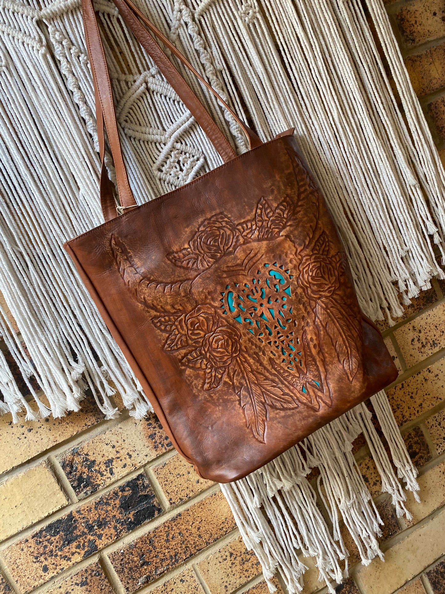 Tote Leather shoulder Bag with Bull Print