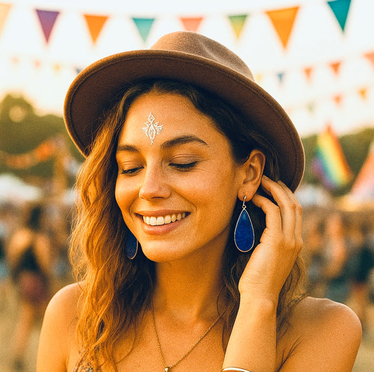 Lapis Stone Teardrop Earrings 18k Gold Plated