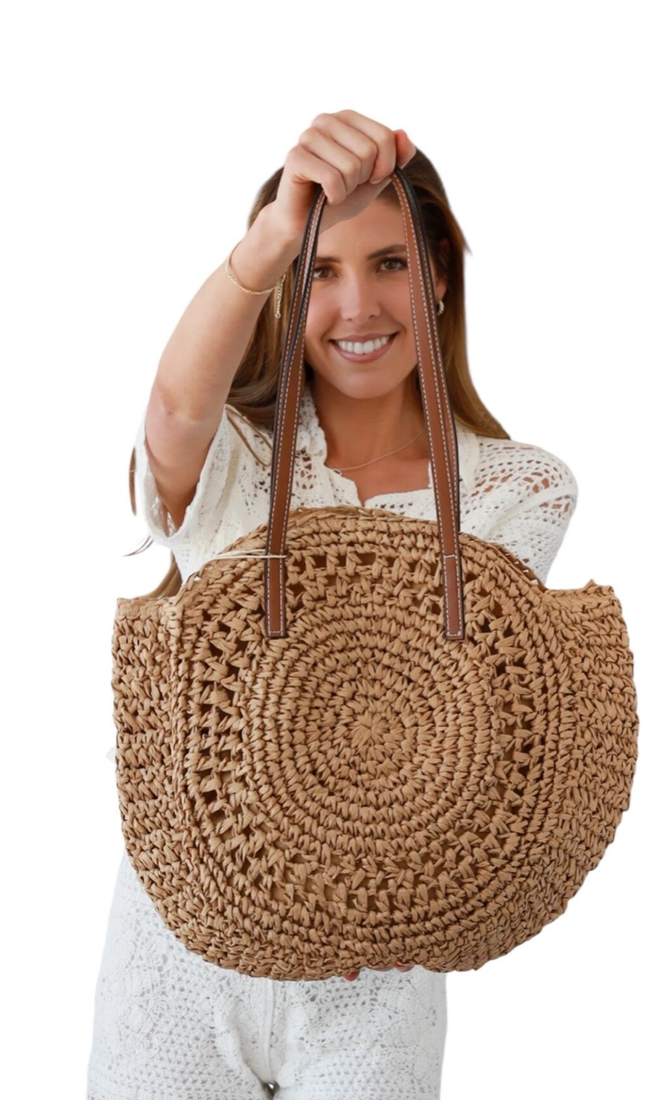 Round Weaved Straw Bag Travel, Beach, Shopping