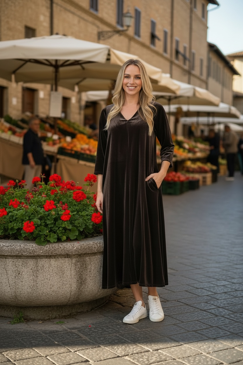 Made In Italy Chocolate Velvet Maxi Dress