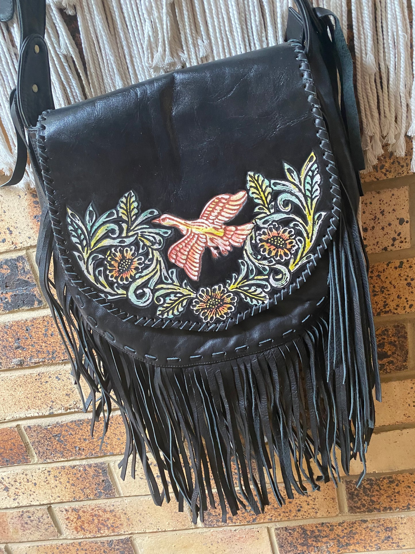 Paradiso Genuine Leather Fringe Black Bag