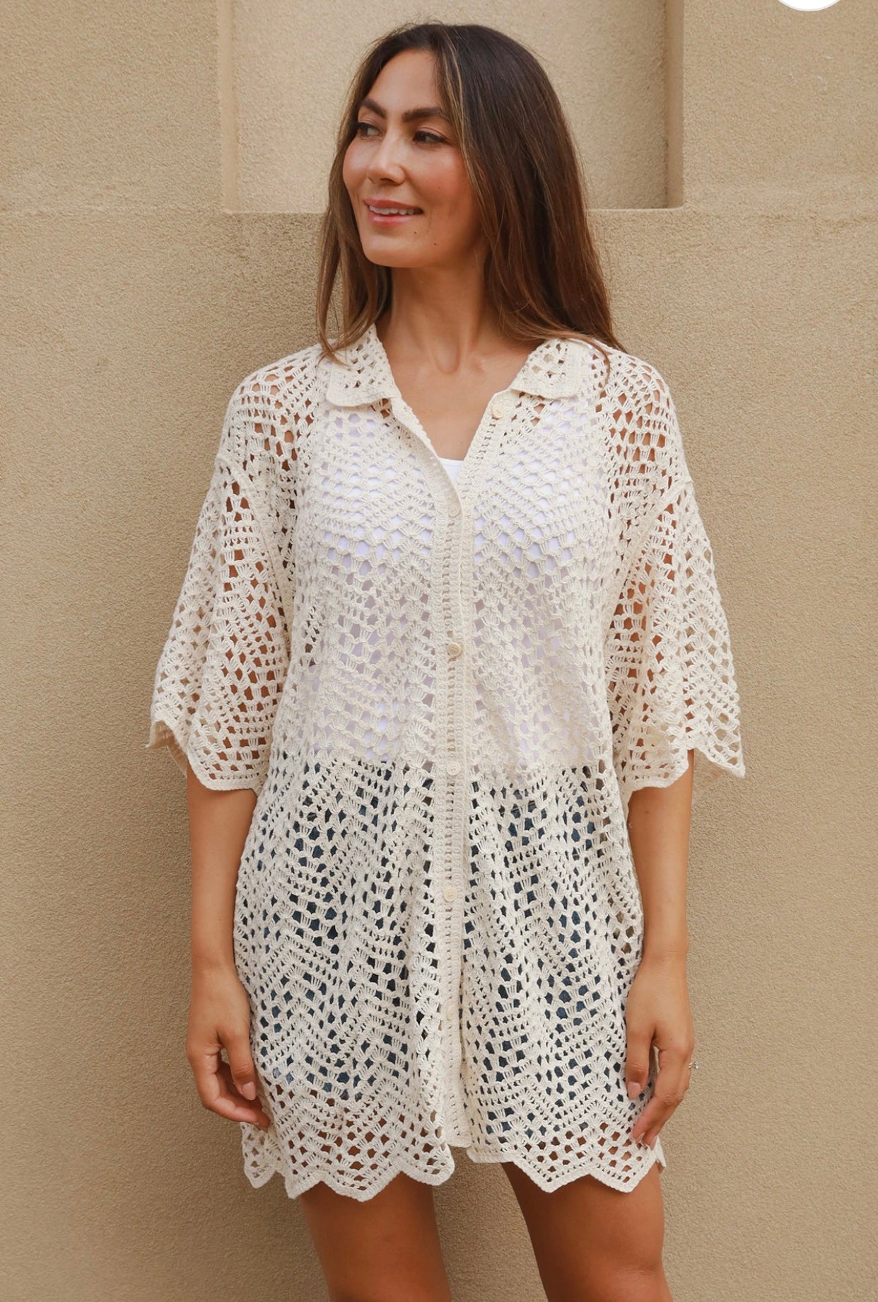 Lilly Design Button Shirt Dress crochet lace cotton