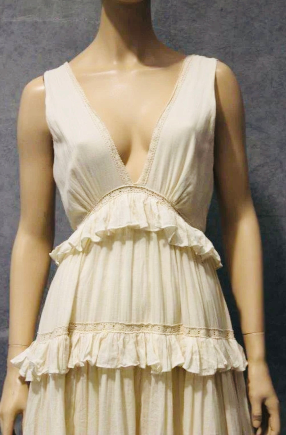 Ruffle Plunge Cotton Maxi Dress