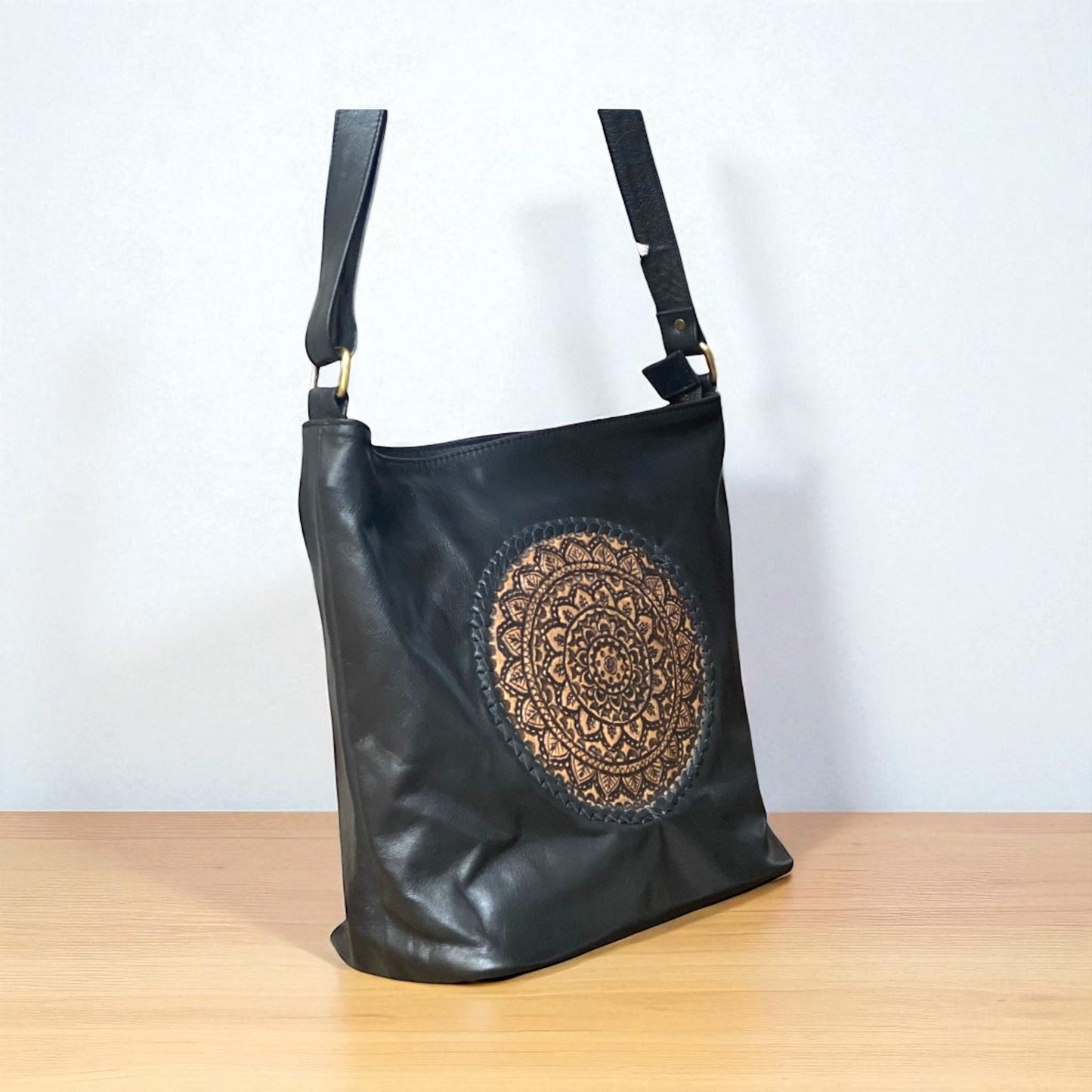 Bohemian Mandala Weaved Black
Leather Bag