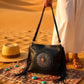 Bohemian Tassel's Black Leather Mandala Bag