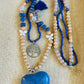 Wood Beads-Heart-Charms Garland Necklace Blue