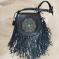 Leather Turquoise Flower Bag Fringe Tassels Black