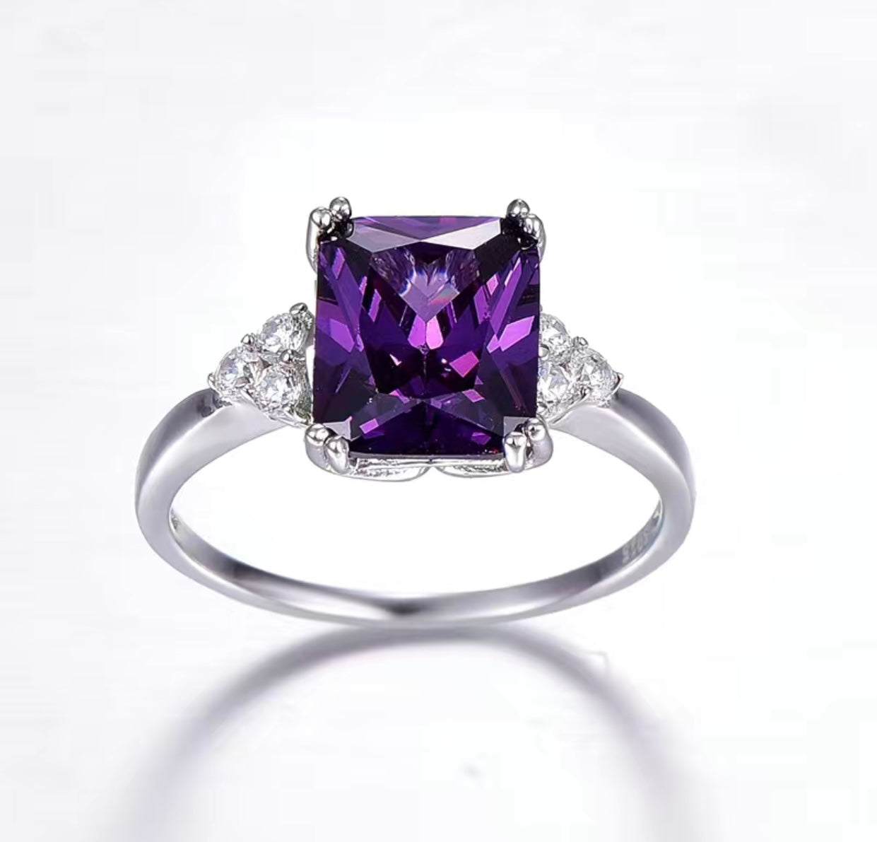 Amethyst Ring With Cubic Zirconias Sterling Silver