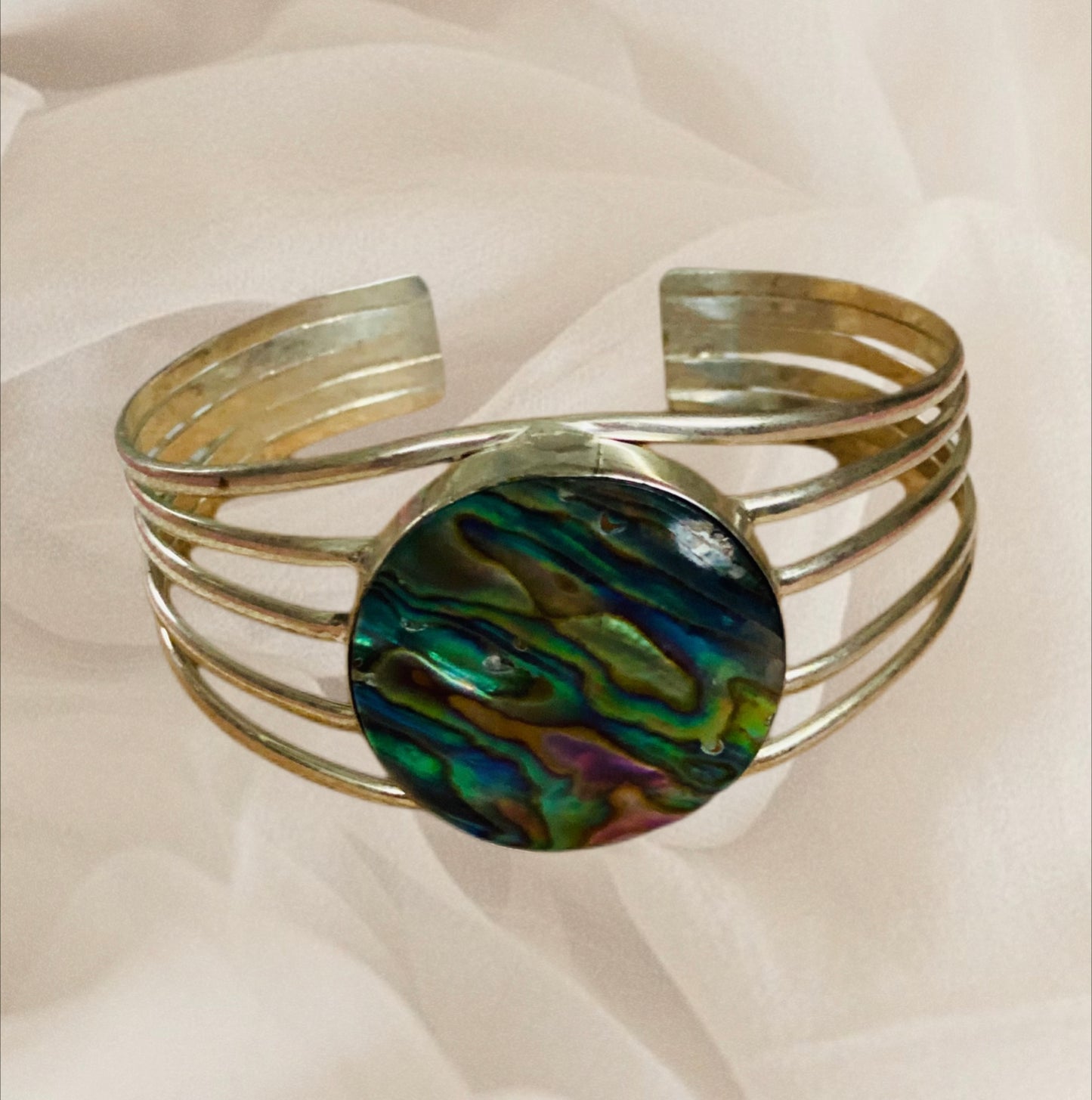 Cuff Bangle Large Abalone Shell Sterling Silver