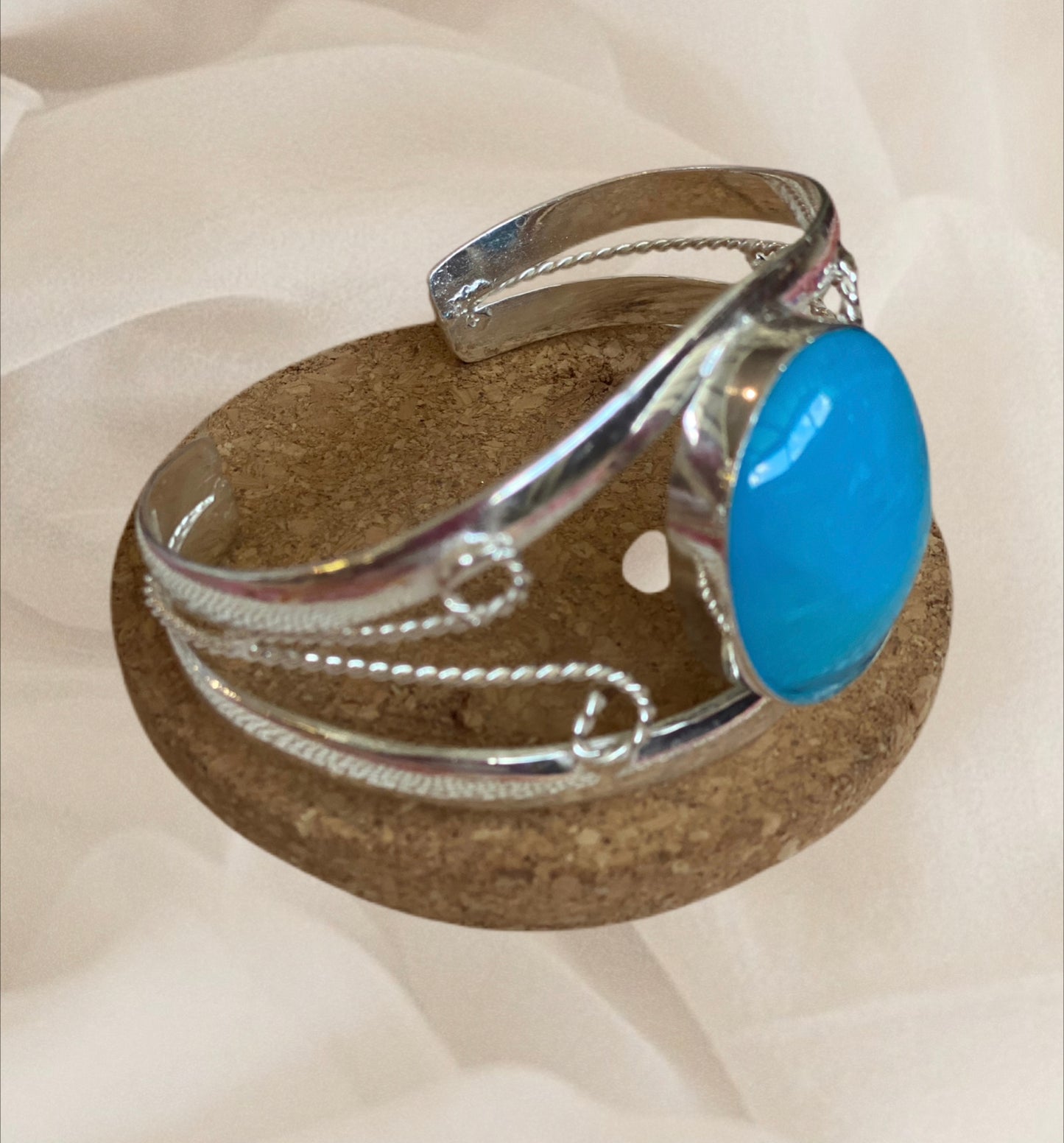 Cuff Bangle Large Blue Stone Sterling Silver
