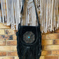 Leather Turquoise Flower Bag Fringe Tassels Black