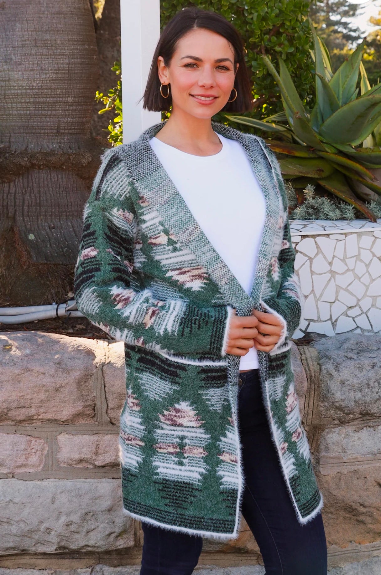 Dakota Knit Coat Cardigan Sage With Hoodie