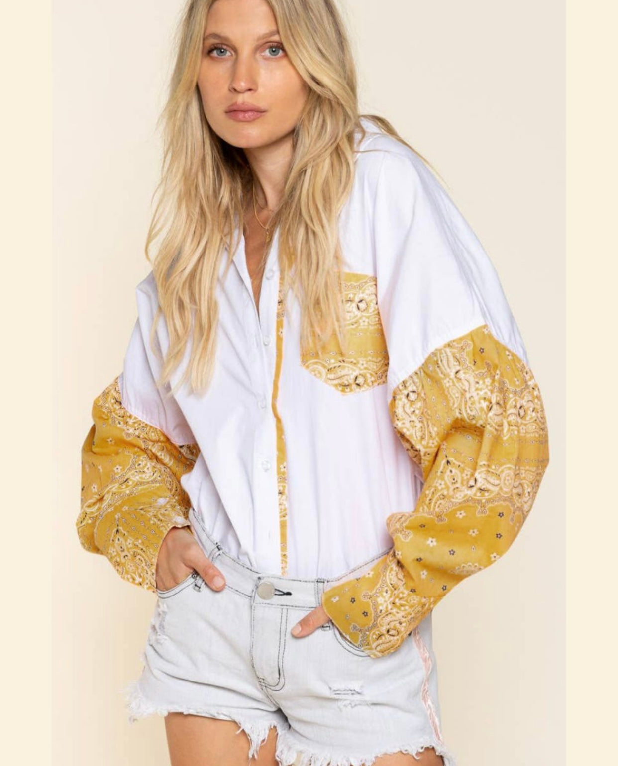 Urban Long Sleeve Cotton Shirt Mustard Paisley Print