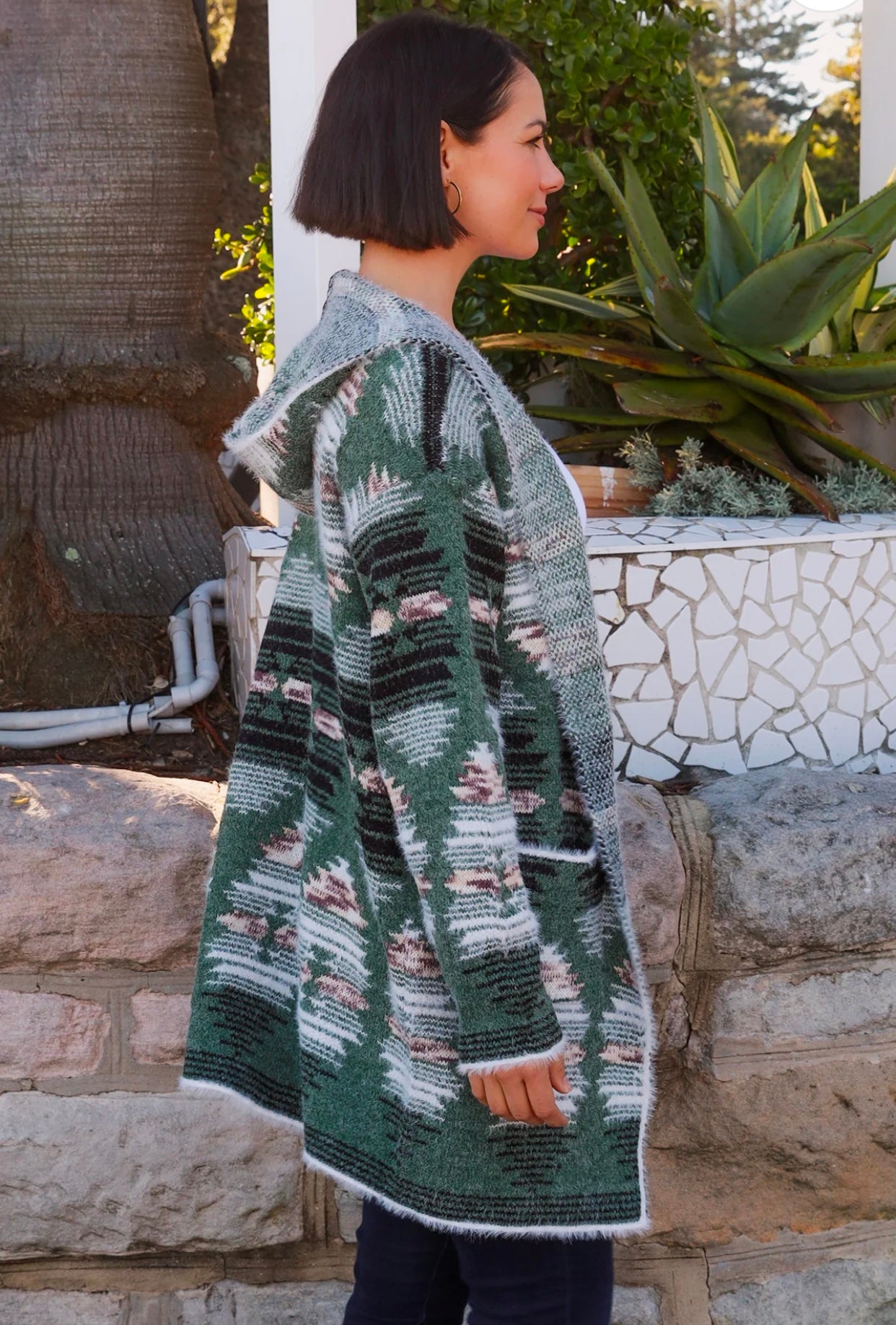 Dakota Knit Coat Cardigan Sage With Hoodie