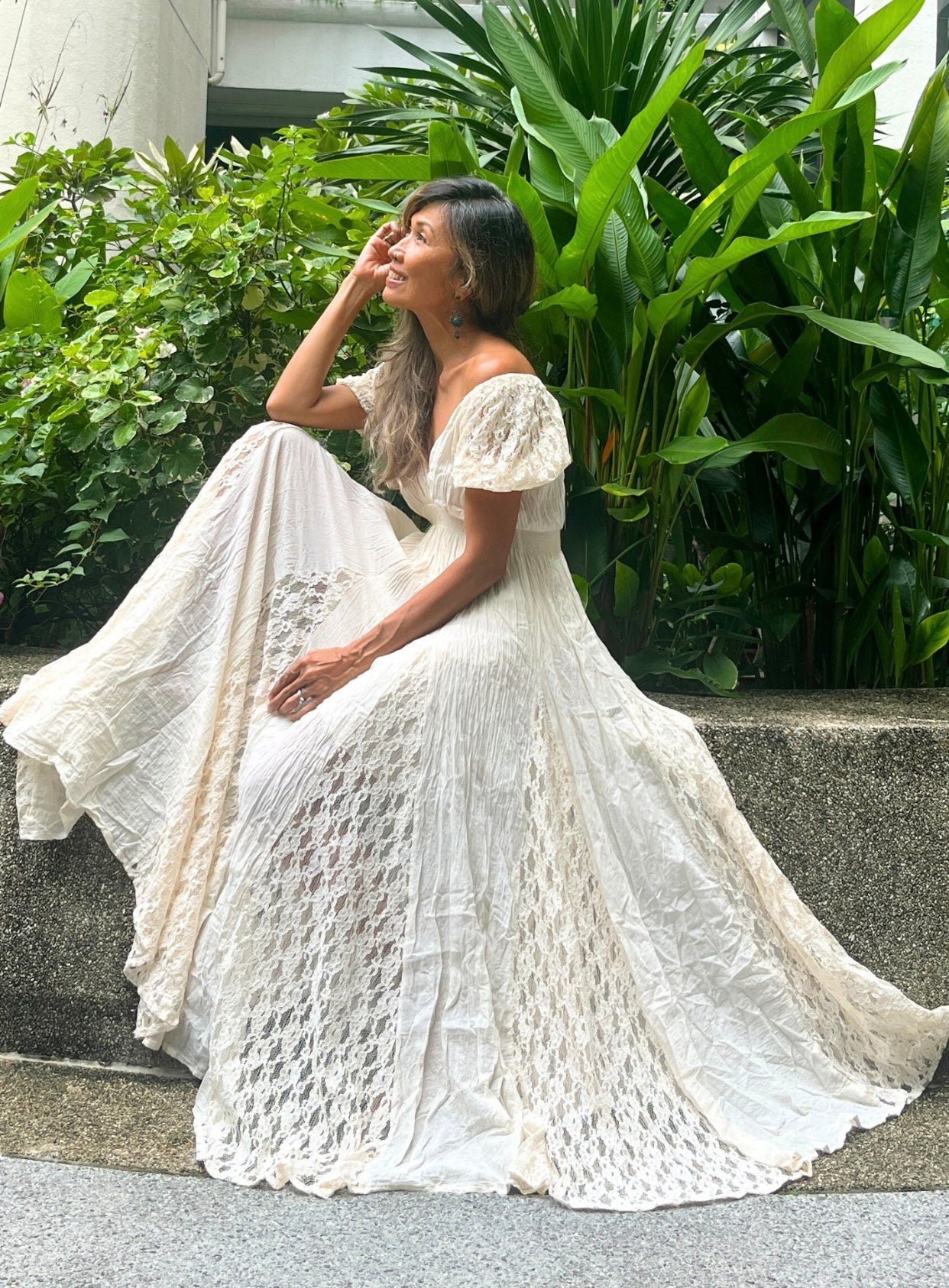 Prairie Maxi Dress Cream Cotton With Full Lace Panels