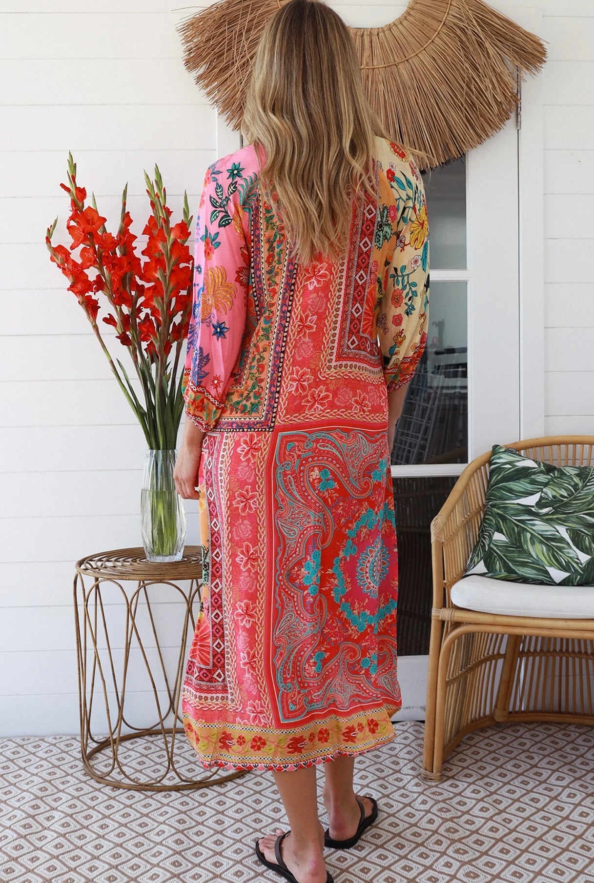 Blooms Resort Midi Dress Coral