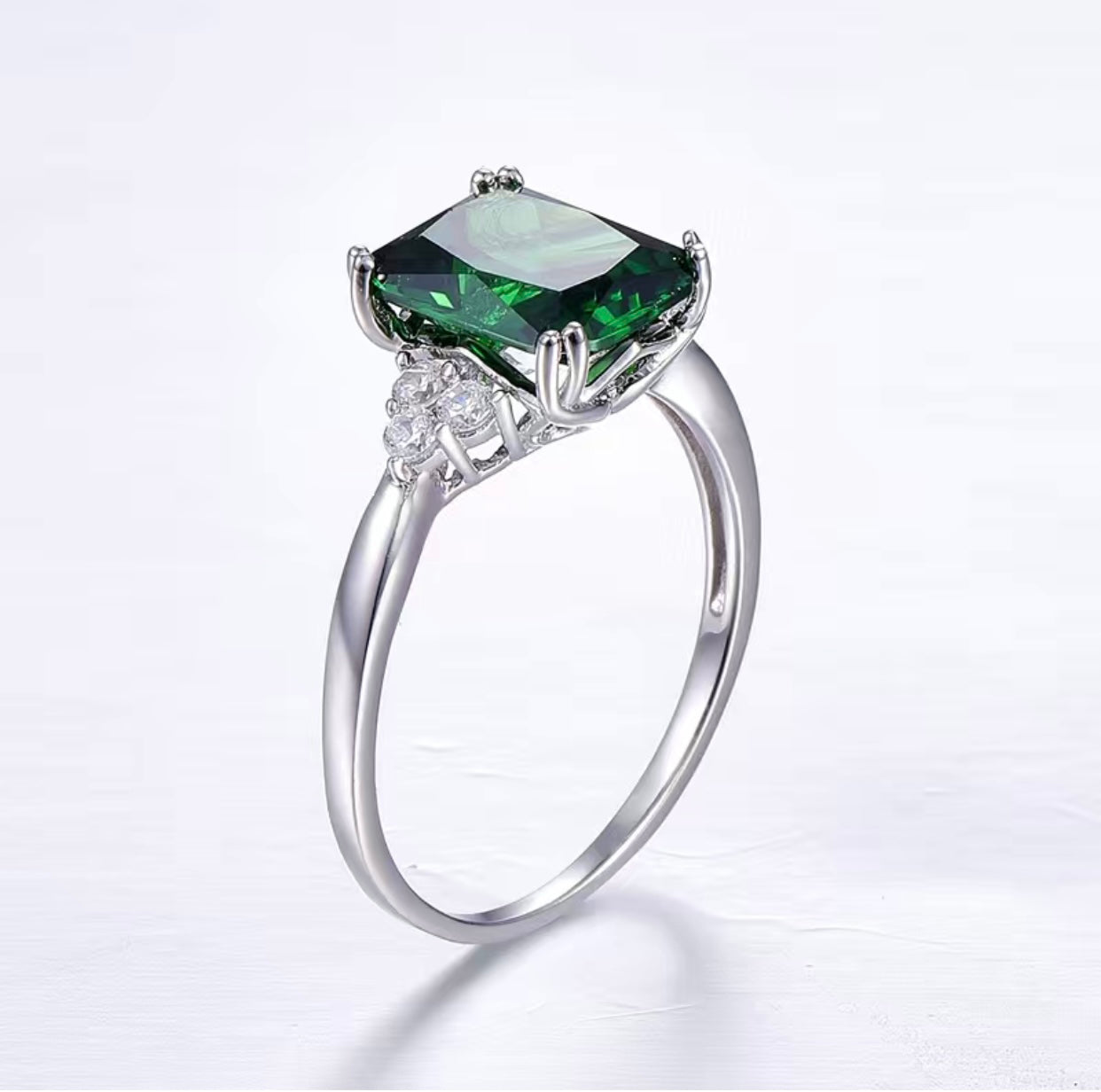 Emerald Ring With Cubic Zirconias Sterling Silver
