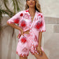 Geo Heart Pink Shorts and Shirt Set With Pockets