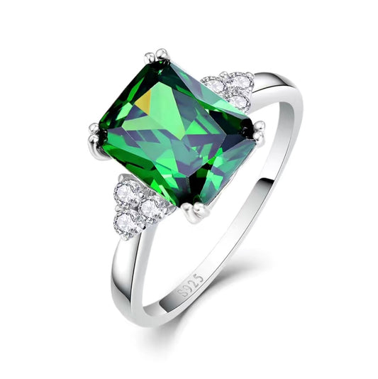 Emerald Ring With Cubic Zirconias Sterling Silver